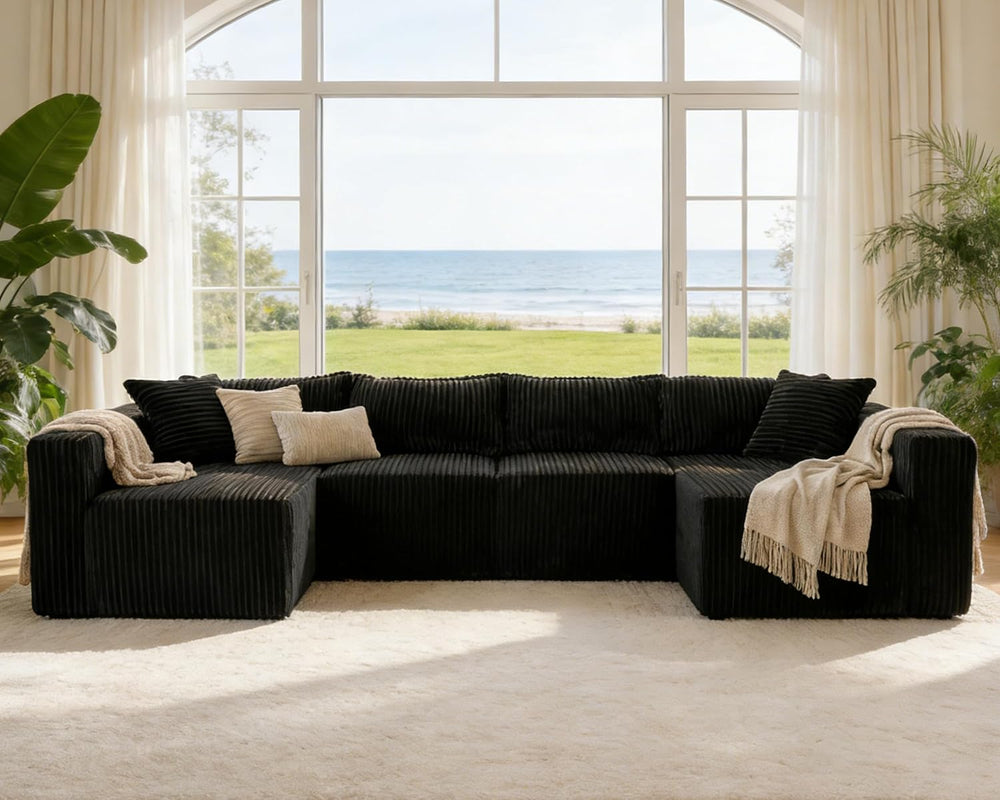 Claiks 128" U-Shaped Modular Sectional Sofa No Assembly Required, Oversi...