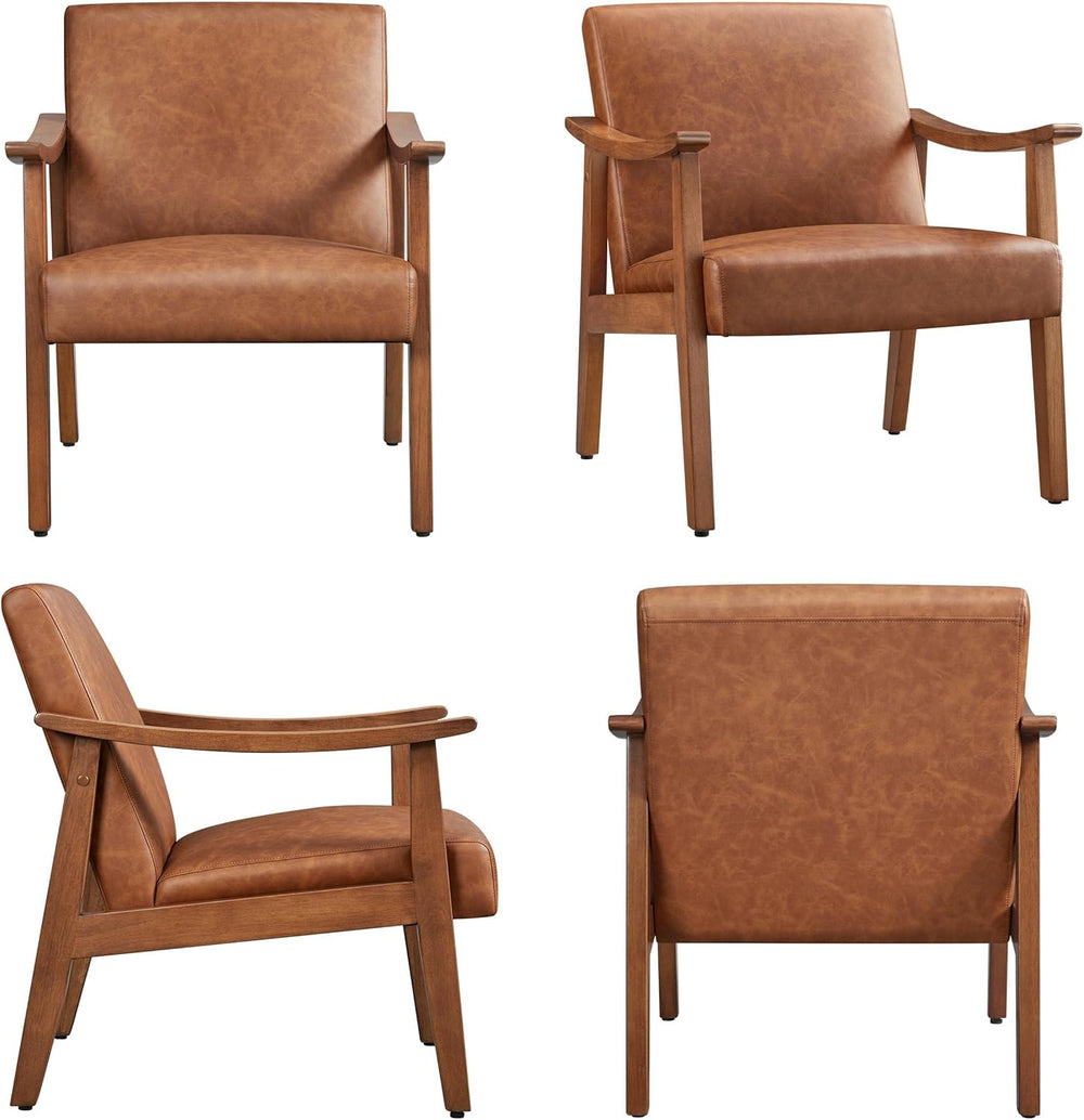 Yaheetech Accent Chairs Set of 2, Mid-Century Armchairs, Light Brown | Cushio...