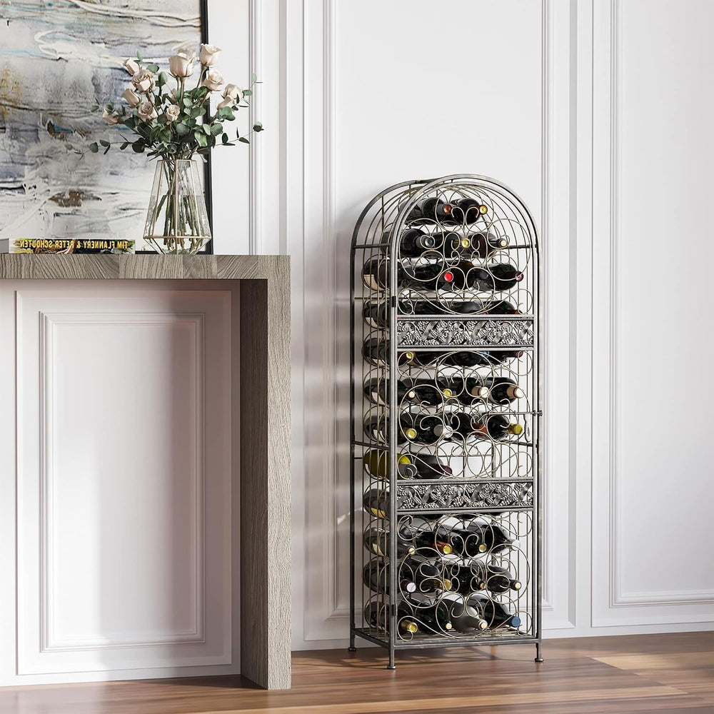 Wine Rack Cabinet, 45-Bottle Wrought Iron Wine Storage Cage with Lock, Antiqu...