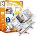 TAILI 8 Pack Vacuum Storage Bags, LONG SIDE ZIP (4 Large+4 Jumbo), Multi-Size Vacuum Seal Bags for Clothing, Storage Bulky Beddings, Blankets and Clothes, Space Saver for Closet Organization