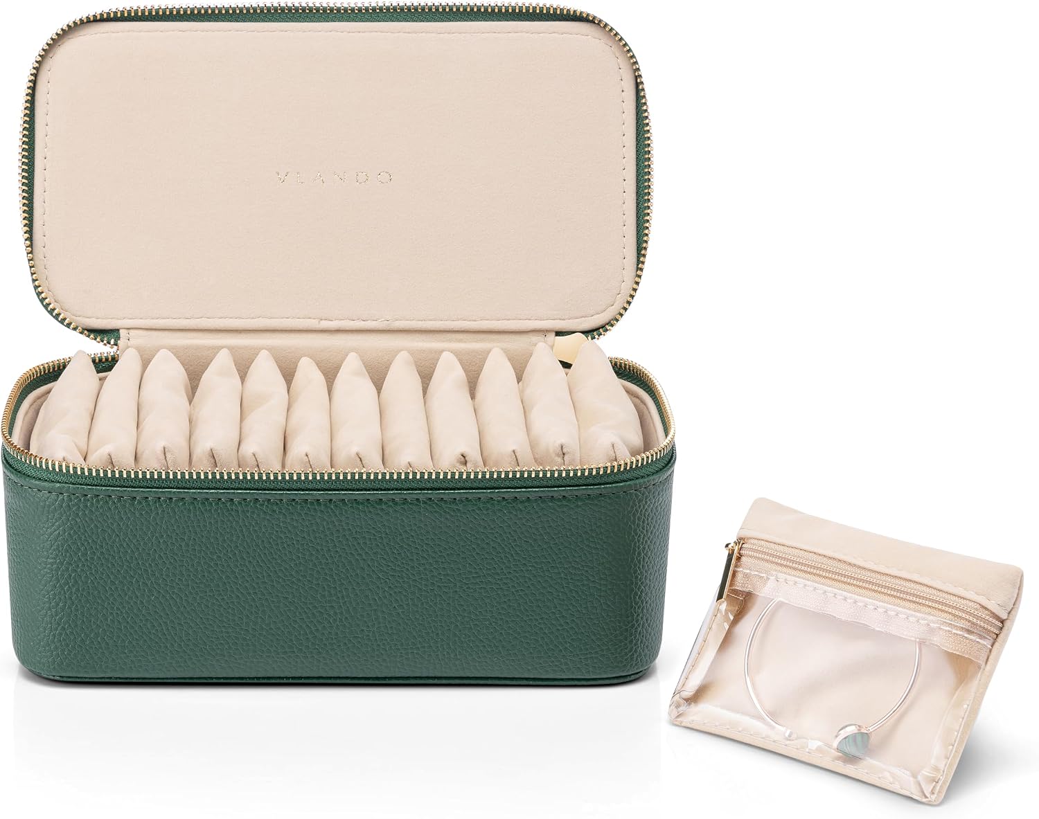 VLANDO Jewelry Travel Case,Travel Jewelry Organizer with Clear Velvet Jewelry Bags Zipper Pouch for Women Girl Gift-Green 12Pcs