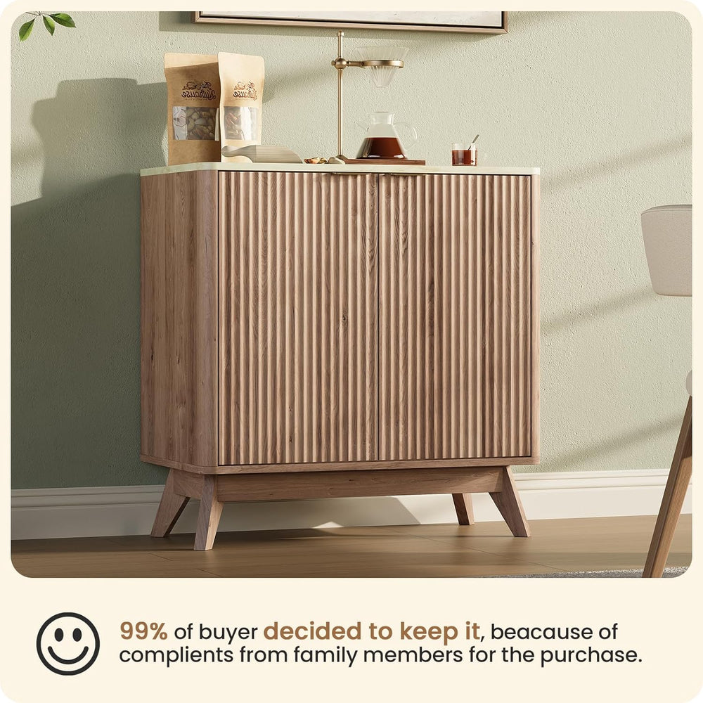29'' Sideboard Buffet Cabinet with Storage, Fluted Cabinet with Round...