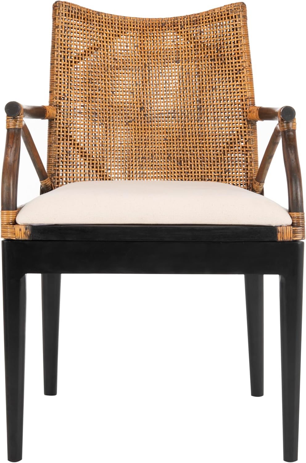 SAFAVIEH Gianni Rattan Arm Chair 19.8”, Solid Wood Brown & Black SEA4011A...