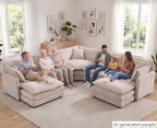 Oversized Modular Sectional Sofa, 7 Seater Deep Seat Cloud Couch Sofa | Chenille|Corner Couch|7 Pillows|2 Ottomans|Double-layer Cushion|For Spacious Living Room, Big Families| Light Camel