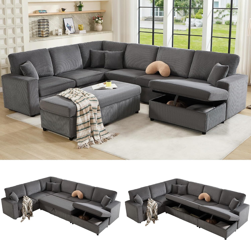 130" Sectional Couches for Living Room, Modular Sectional Sofa, Grey | S...