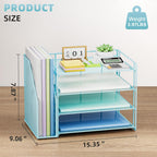 Marbrasse Desk Organizer and Accessories，4-Tier Paper Letter Tray Organizer with File Holder，Desk Accessories & Workspace Desktop Organizers for School Home Office Supplies (Blue)