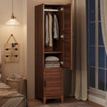 Heavy Duty Wooden Armoire Wardrobe Closet – 2 Doors, 72" Tall, Hanging Rod, 18 Adjustable Shelves, Narrow Bedroom Storage Organizer – Walnut Finish, Brown