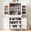 Ball & Cast 71" Farmhouse Kitchen Pantry Cabinet with 3 Pull-Out Organizers, Tall Storage Cabinet with 4 Doors, 2 Drawers, 6 Door Shelves & Adjustable Shelves, Freestanding Cupboard, White