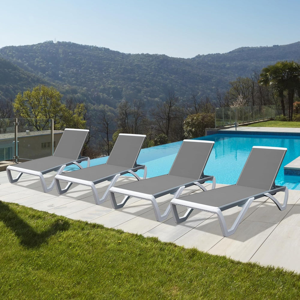 Domi Outdoor Lounge Chairs Set of 4, Aluminum Chaise Lounge Chairs for Outsid...