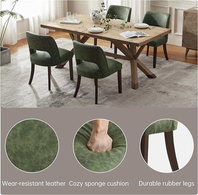 VKNOW Modern Dining Chairs Set of 6, Faux Leather Upholstered Dining Room Chair Kitchen Chairs, Farmhouse Dinner Chair for Kitchen Dining Room, Green