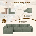 122" L Shaped Convertible Modular Couch, Cloud Couch Sectional with Ottoman, 4-Seater Chenille Boneless Couches for Living Room, Apartment, No Assembly, Green 1PCS
