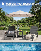 KINGYES HDPE Lounge Chair Outdoor Set of 2, All Weather Pool Lounger | 5 Position Adjustable Backrest Patio Chaise Lounge with Cup Holder for Outside, Gray