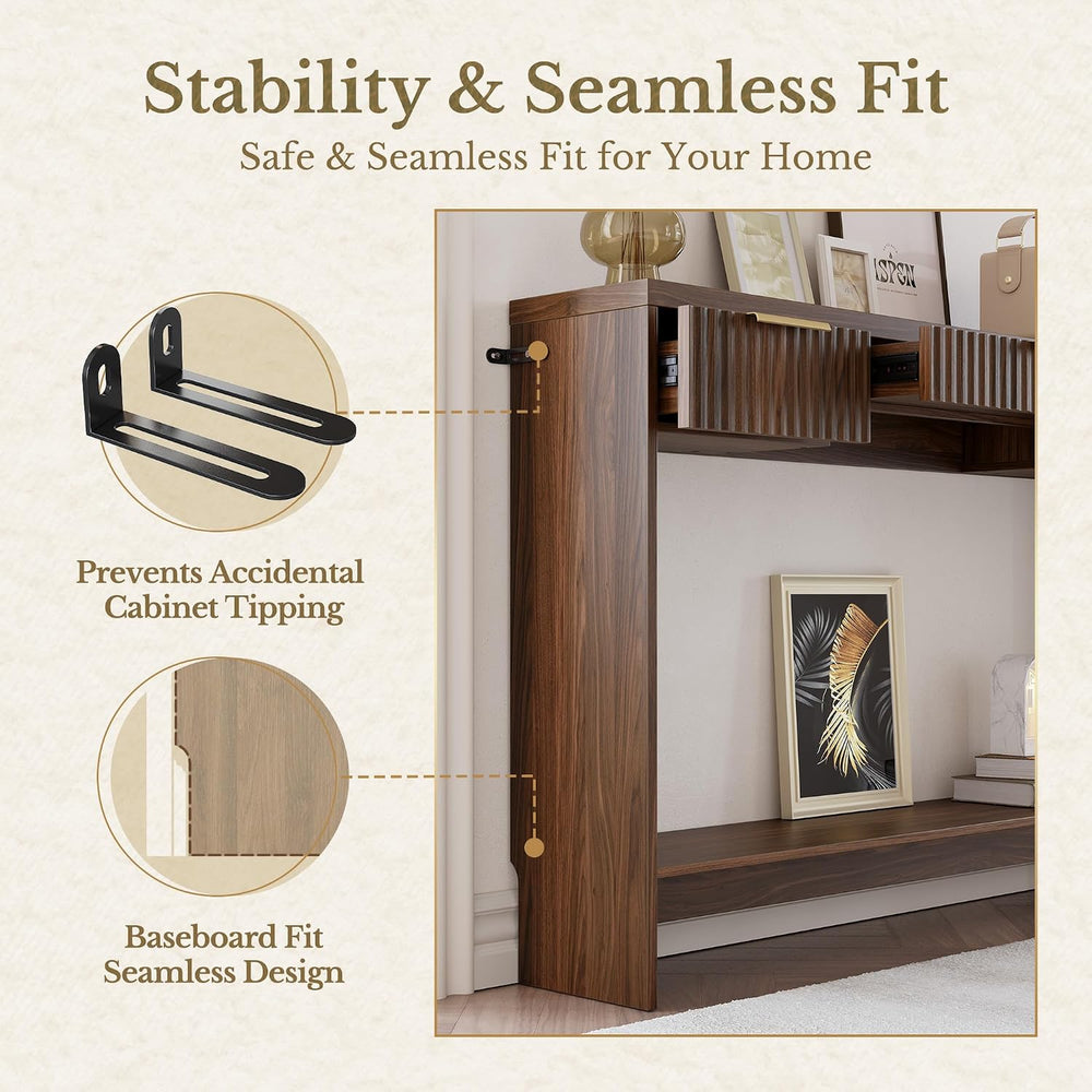 Entryway Console Sofa Table with 3 Drawers, Black Walnut | Fluted Entryway Ta...