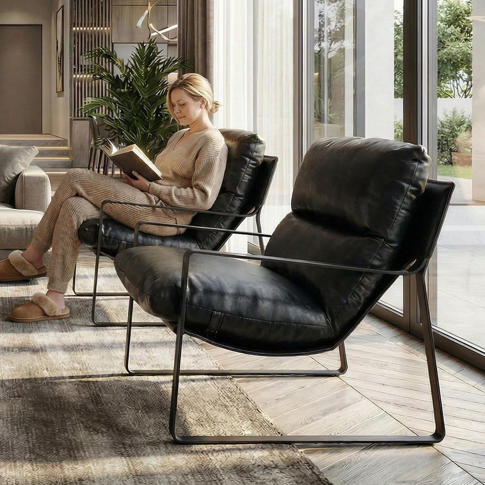 DUOMAY Set of 2 Modern PU Leather Accent Armchair, Black