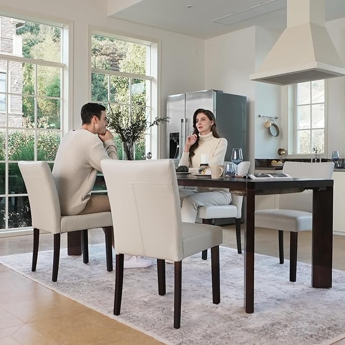 Watson & Whitely Dining Chairs Set of 6, Faux Leather Upholstered Armless Dining Room Chairs with Solid Wood Legs & Back Side Chair for Kitchen, Living Room, Restaurant, Light Grey