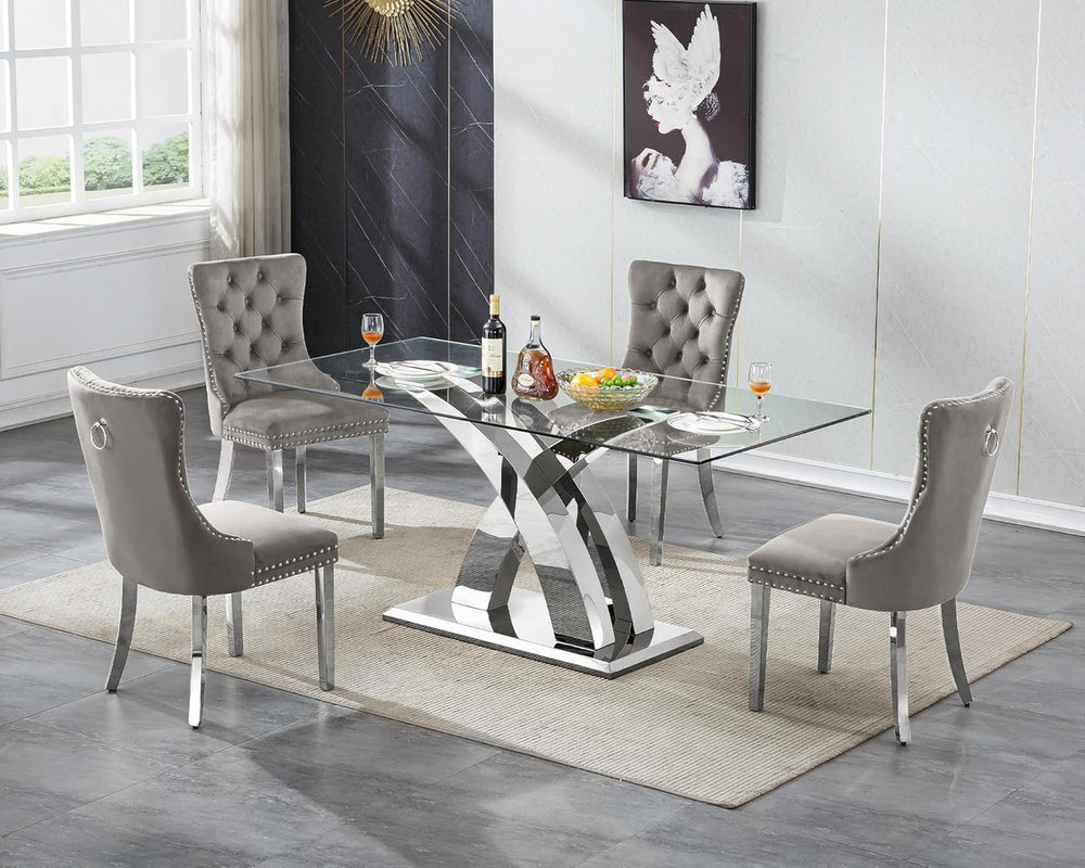 70'' Modern Glass Dining Table for 4-8 People, High Gloss Stainless S...