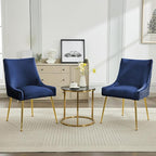 Velvet Dining Chairs Set of 6 Gold Legs,Upholstered Velvet Accent Chairs, Pleated Back Design & Gold Pull Handle, Mid Century Modern Chairs for Dining/Kitchen/Living Room,Blue