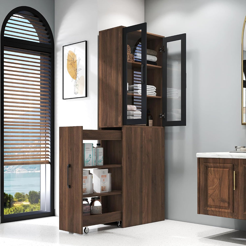 Ultra-Slim 70.87" H Display Storage Cabinet w/ 4-Tier Pull-Out Multi-Fun...