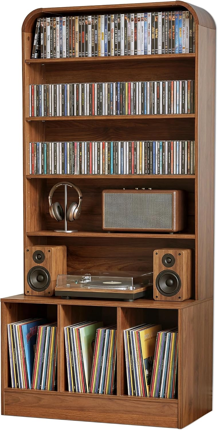 RARZOE 71" Tall Record Player Stand with Vinyl Storage, Walnut