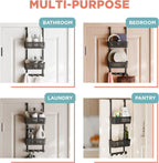 Zenna Home SnugFit Over the Door Caddy Organizer with 2 Storage Baskets and 4 Hooks, Over Door Hanging Organizer for Bathroom, Kitchen, Bedroom, Closet, Easy to Install, No Drilling, Black
