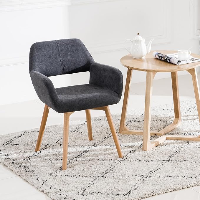 Mid Century Modern Dining Chairs Set of 6 & 4 & 2 Comfy Accent Chair Upholstered Fabric Kitchen Dining Living Room Chairs for Bedrooms Waiting Room Home Arm Desk Chair No Wheels (Charcoal, 6)