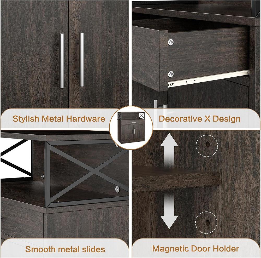 Shintenchi Kitchen Storage Cabinet with Adjustable Shelves and Drawers, Moder...