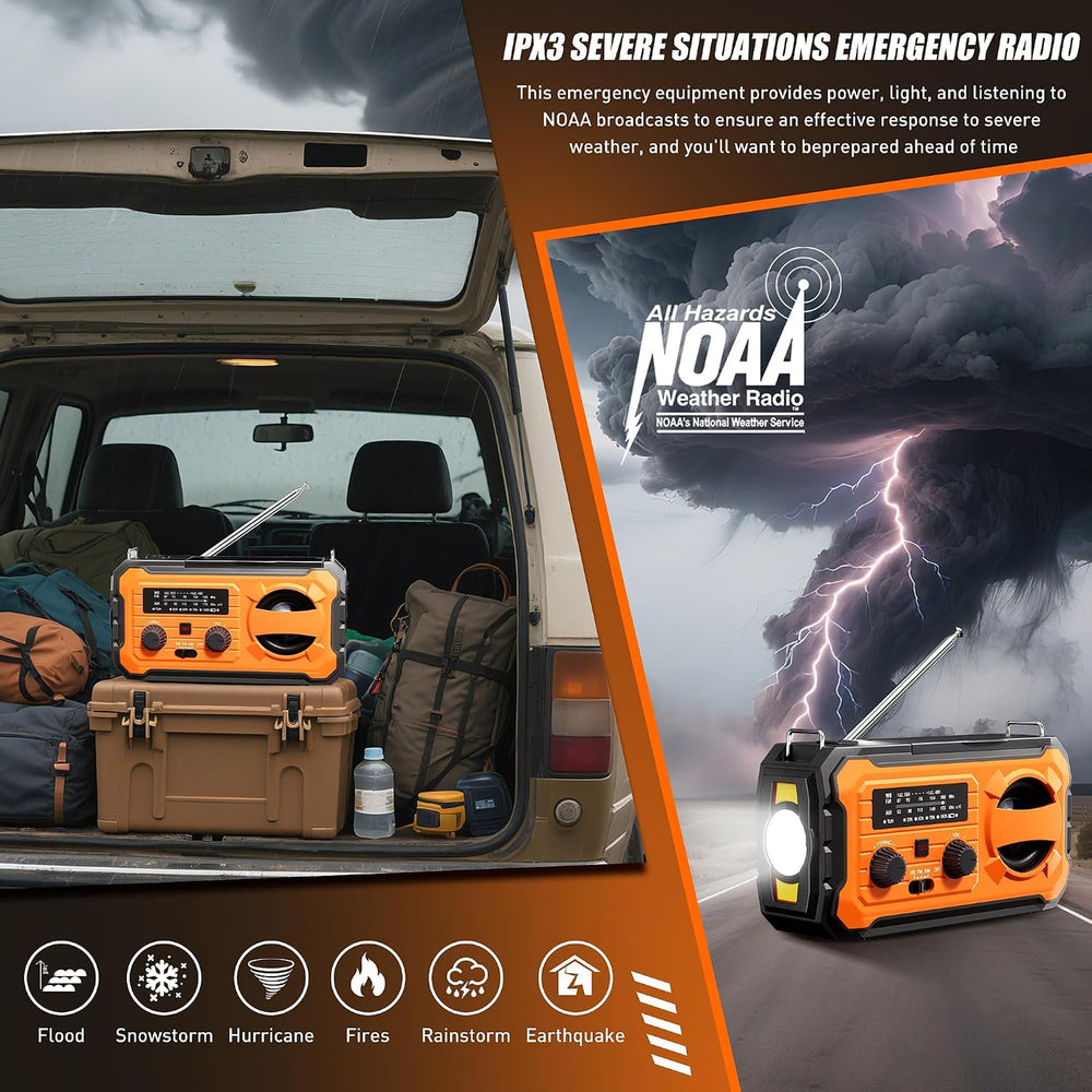 Hand Crank Emergency Radio 10000mAh Weather Radio with AM/FM/NOAA, Orange
