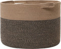 24x24x17 Inch Extra Large Round Blanket Basket for Living Room, Open Woven Cotton Rope Storage Basket, Jumbo Bin for Bedroom Playroom, Jute & Black Mix