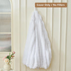 MEGO Fluffy Faux Rabbit Fur Bean Bag Chair Cover(No Filler), Soft Plush Fuzzy Striped Stuffed Animal Storage Bean Bag, 3FT Large Furry Ribbed Beanbag Cover for Bedroom Living Room, Anti-Slip, White