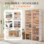 Foldable Shoe Rack Organizer for Entryway with Clear Magnetic Doors - Large Capacity Shoe Cabinet for Boots, Sneakers & All Shoes, Easy Assembly, White 9-Tier 36 Pairs