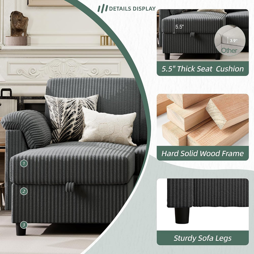 Vongrasig 79" Convertible Sectional Couches Sofa with Storage Ottoman, 3...