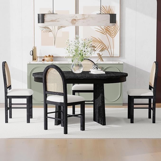 Ball & Cast Retro 5 Pieces Dining Table Set with 4 Upholstered Chairs,Kitchen Table and Chairs for 4 W/ 58" Round Extendable Kitchen Desk,for Small Space,Apartment,Dining Room,Espresso