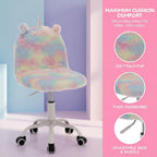 Cute Fuzzy Kids Chair Funny Rolling Study Desk Chair Colorful Girls Vanity Swivel Chair with White Foot