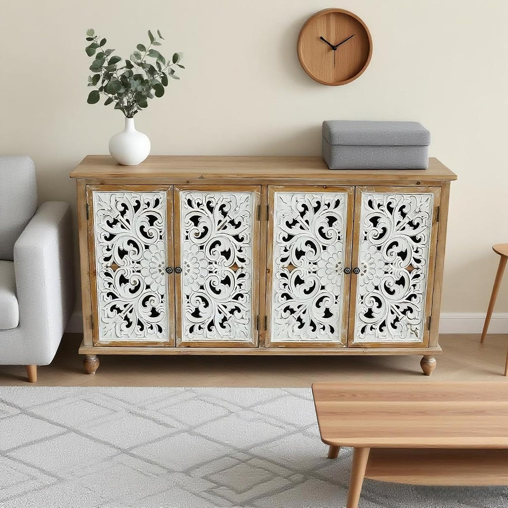 60" Vintage Buffet Cabinet - Accent Wood Sideboard, French Country Conso...