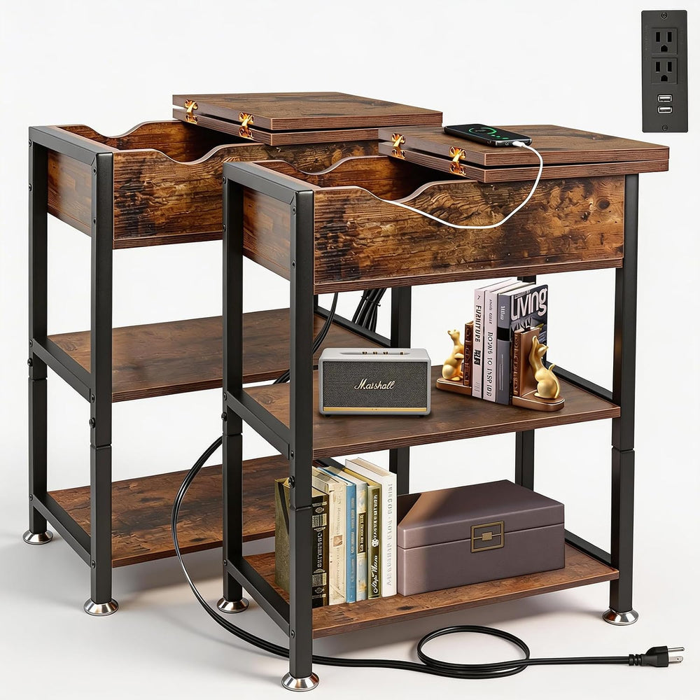TooCust Flip Top End Table with Charging Station Set of 2, 12" D×21&quot...