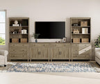 WAMPAT Entertainment Center with Bookshelves for TVs up to 75", Farmhouse Wall Unit TV Stand with Doors & Drawer, Media Console Table for Living Room, Bedroom & Home Theater, Wash Grey