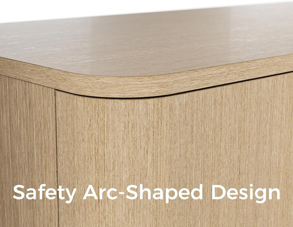 Homsee 110-Inch Large Kitchen Island with Seating & Storage, 8-Door Wood Island Prep Table in Oak Veneer, Curved Design Stationary Kitchen Islands w/Storage Shelves for Dining, Wood Grain