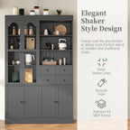 Tall Farmhouse Kitchen Pantry Storage Cabinet，47.2x15.7x75inch Freestanding Buffet with Hutch,Kitchen Pantry Cabinet with 4 Drawers,Door Shelves and Pull-out Trays for Dining room,Living Room,Gray