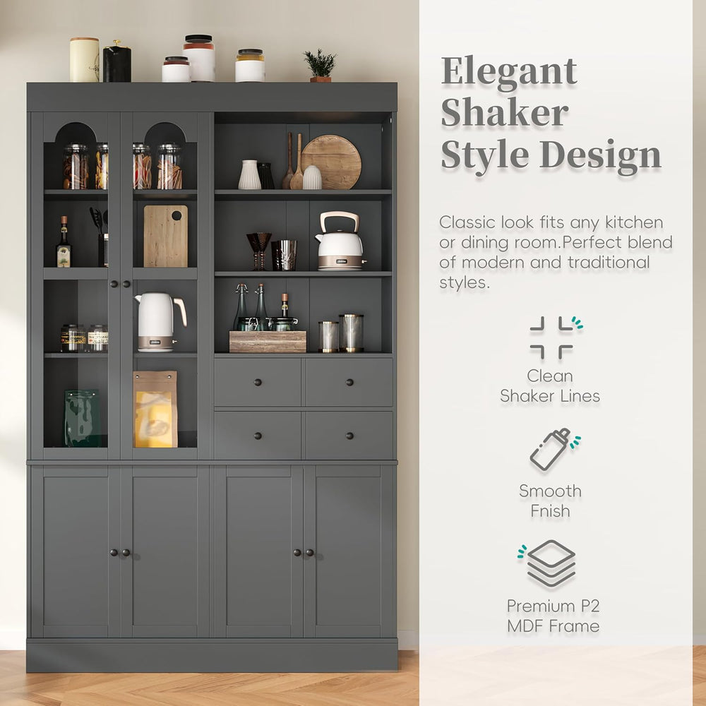 Merax Wood Kitchen Pantry with 4 Drawers, 3 Cabinets and Hutch, Tall Cupboard...