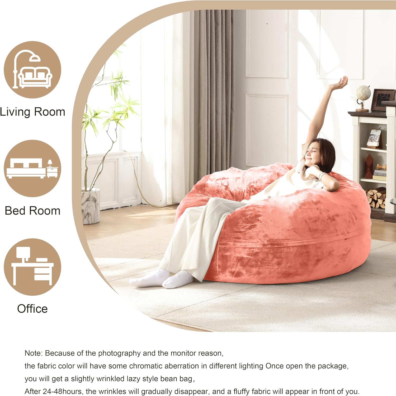Bean Bag Chair for Adults Soft Comfy Bean Bag for Adults, Cozy Reading Chair, Large Round Bean Bag Couch, Versatile Living Room & Bedroom Chairs (Pink, 4FT)