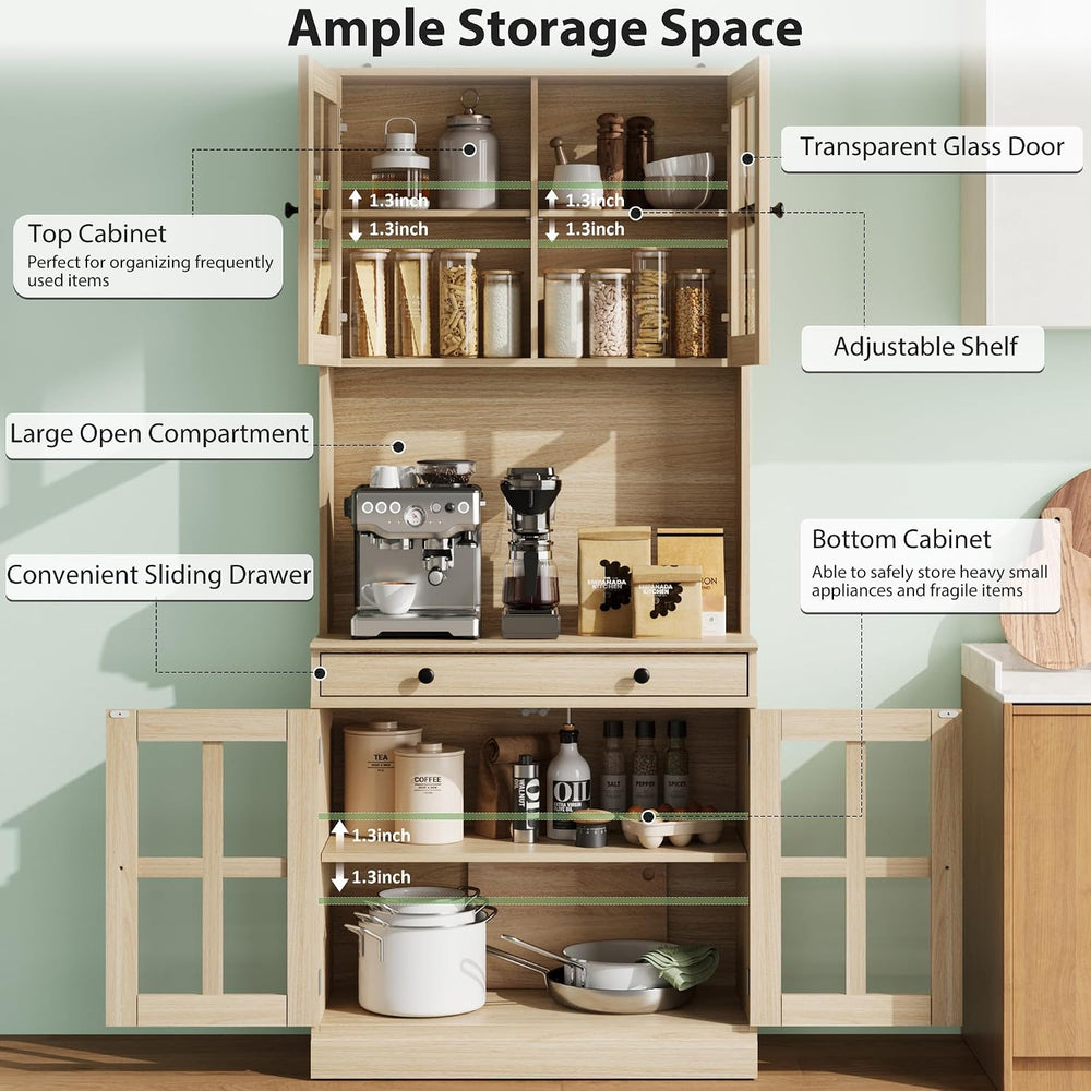 IDEAHOUSE 72 Inch Kitchen Pantry Cabinet with Glass Doors, Drawer and Adjusta...
