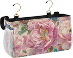 Pink Peony Bee Dragonfly Bedside Caddy for Dorm Bed Bedside Hanging Caddy Bag Iron Frame Storage Organizer Pocket for Bunk Home College Hospital Beds 2 Hooks