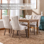 Beige Velvet Dining Chairs Set of 6, Upholstered Dining Room Chairs with Back Ring Pull Trim and Solid Wood Legs, Tufted Wingback Kitchen Chairs for Dining Room,Living Room,Kitchen(Beige)