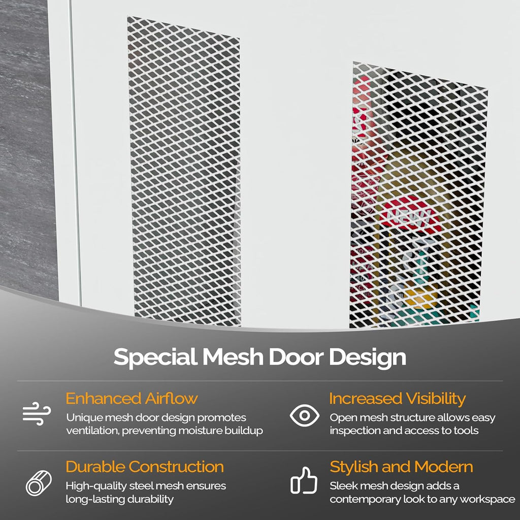 VINGLI Metal Garage Storage Cabinet with 2 Mesh Doors, Locking Steel Display Cabinet with Pegboards and 4 Adjustable Shelves, Ideal for Garage, Office, Pantry, Workshop(Gray, 32''W x 16''D x 71''H)
