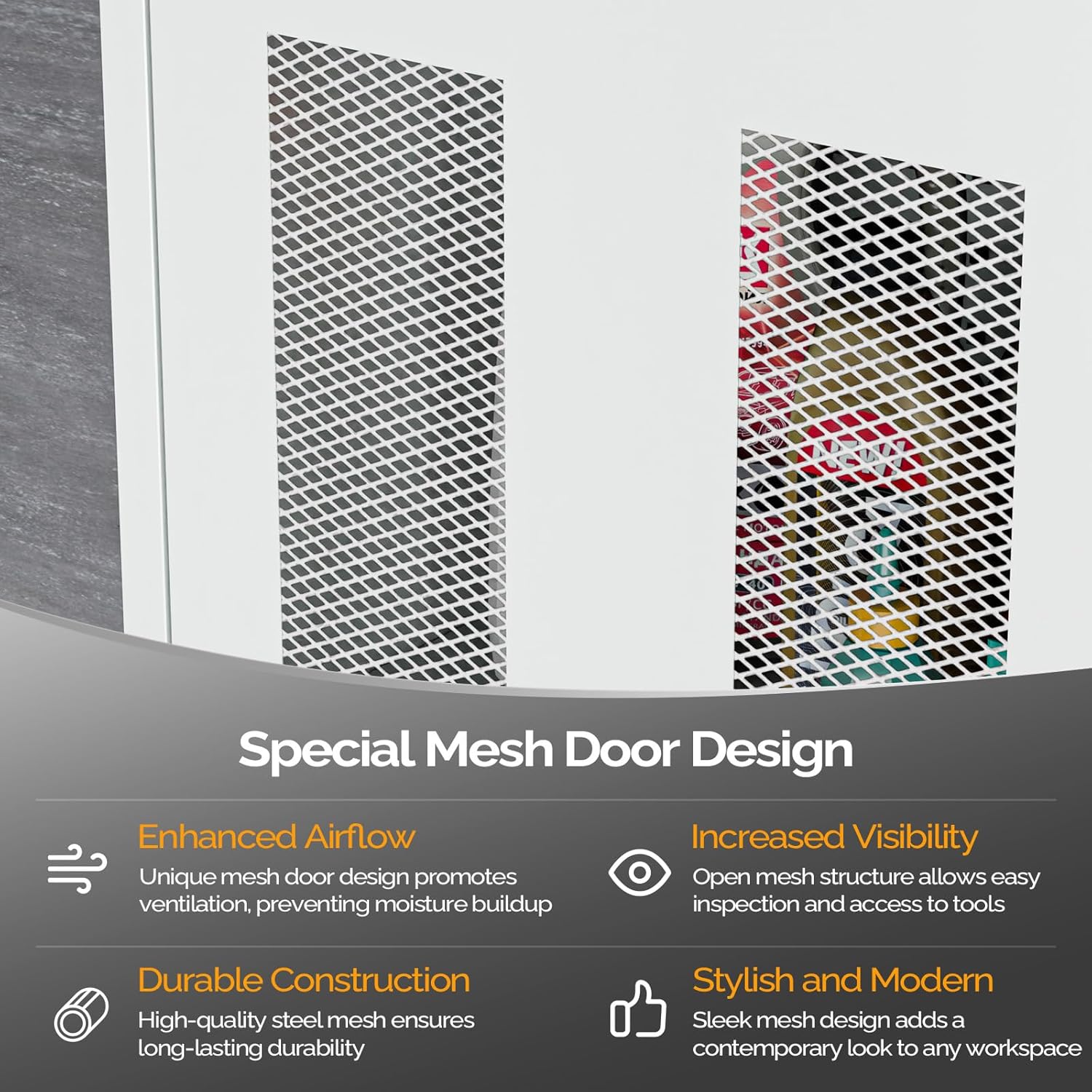 VINGLI Metal Garage Storage Cabinet with 2 Mesh Doors, Locking Steel Display Cabinet with Pegboards and 4 Adjustable Shelves, Ideal for Garage, Office, Pantry, Workshop(Gray, 32''W x 16''D x 71''H)