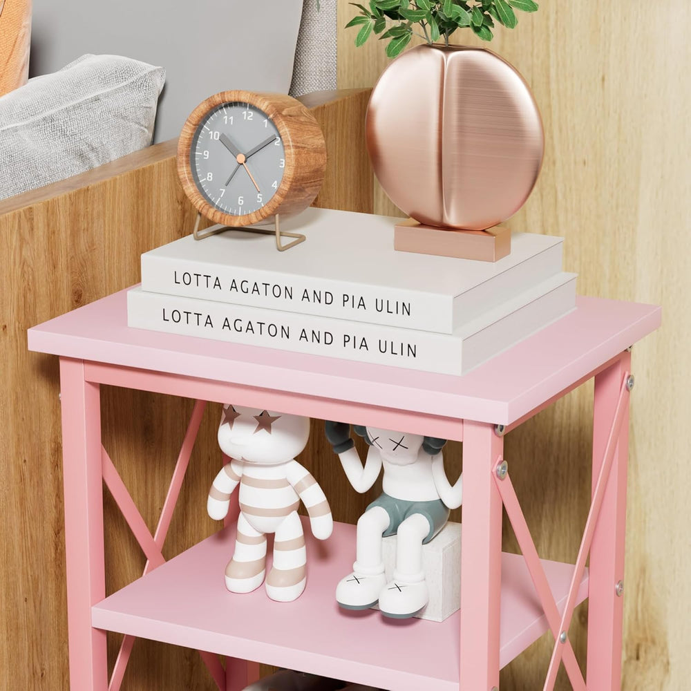 VECELO End Side Table Night Stand Set of 2,X-Design with Storage Shelf for Be...