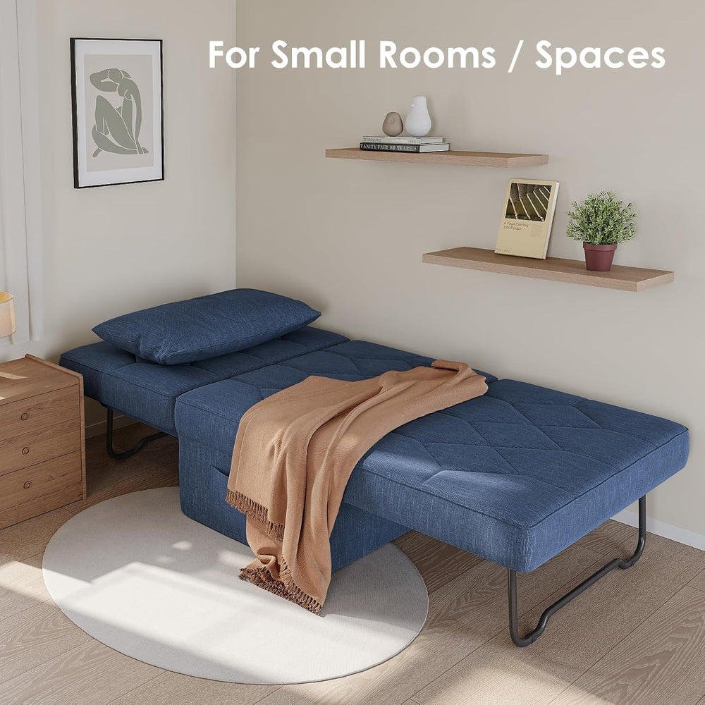 28" Folding Sofa Bed with 5-Level Adjustable Backrest, Navy Blue | 4-in-...