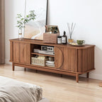 Turtle&Myrtle Mid Century Modern TV Stand 60”, Wood TV Console with Storage for TVs Up to 70 inches, Fluted Sliding Doors, Entertainment Center Media Cabinet for Living Room & Bedroom (Walnut Brown)