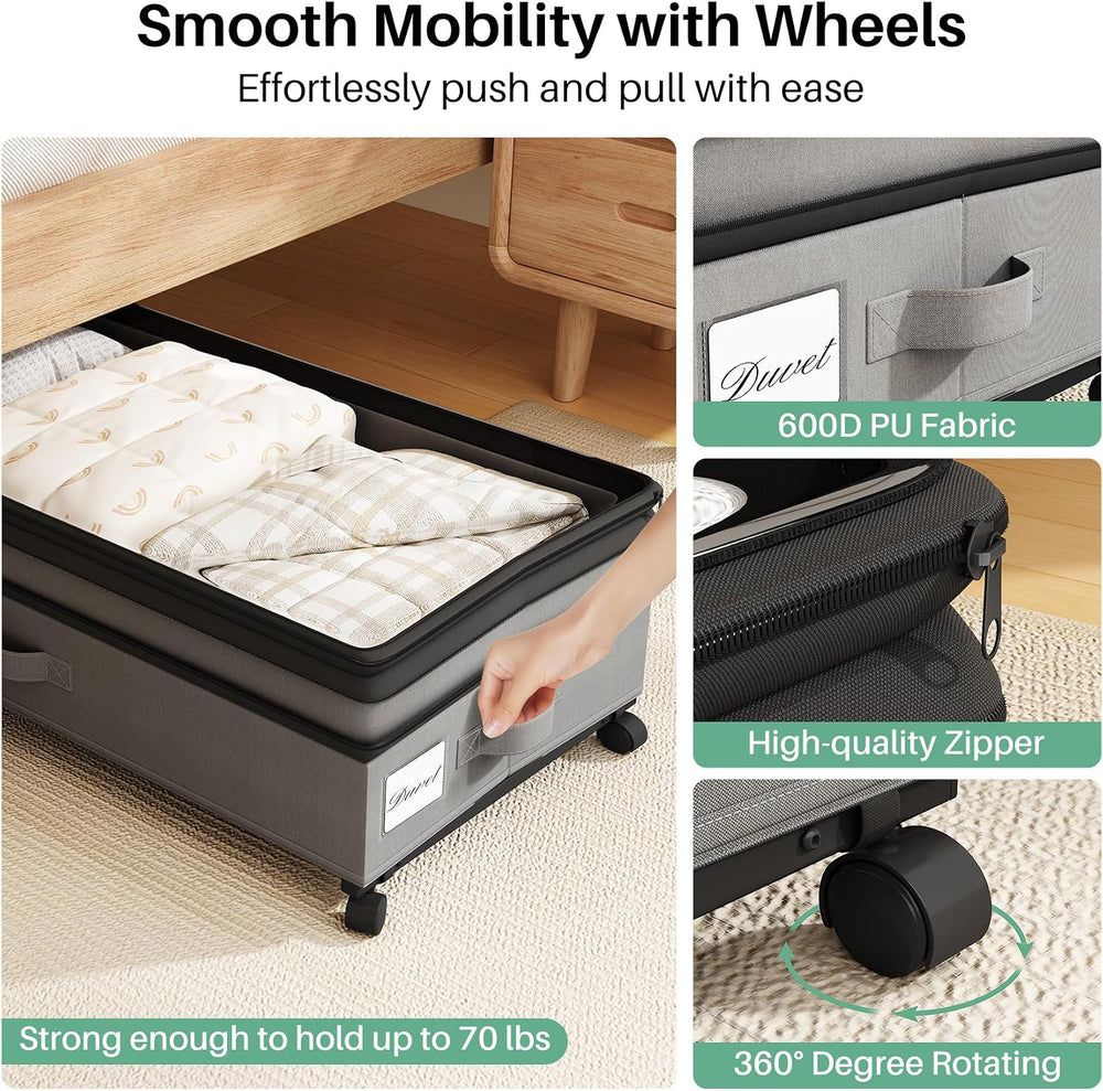 Kitstorack Under Bed Storage with Wheels 2Pack Height-adjustable Under Bed St...