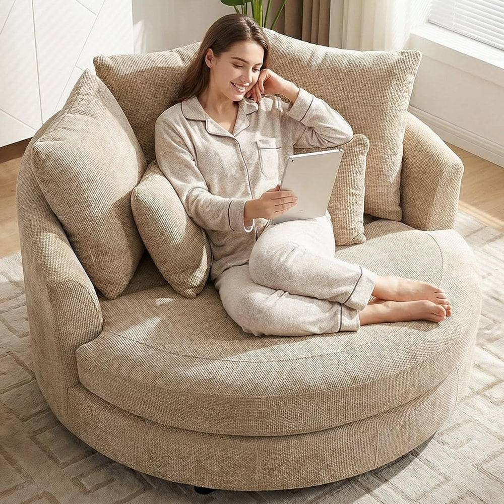 Aoiy & Wifon 59.8" W Oversized Barrel Chairs, Round Accent Chair wit...